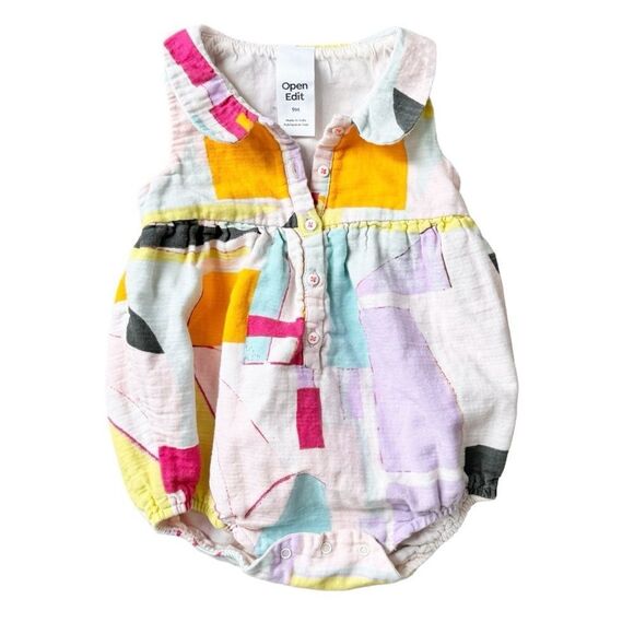 Open Edit Baby Colorful Sleeveless Collar Cotton Onesie Bubble Romper. 9 Months. - Picture 1 of 5